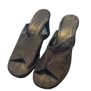 Y2K Nine West Black Jacquard Fabric Block Heel Slide Sandals Size 8.5